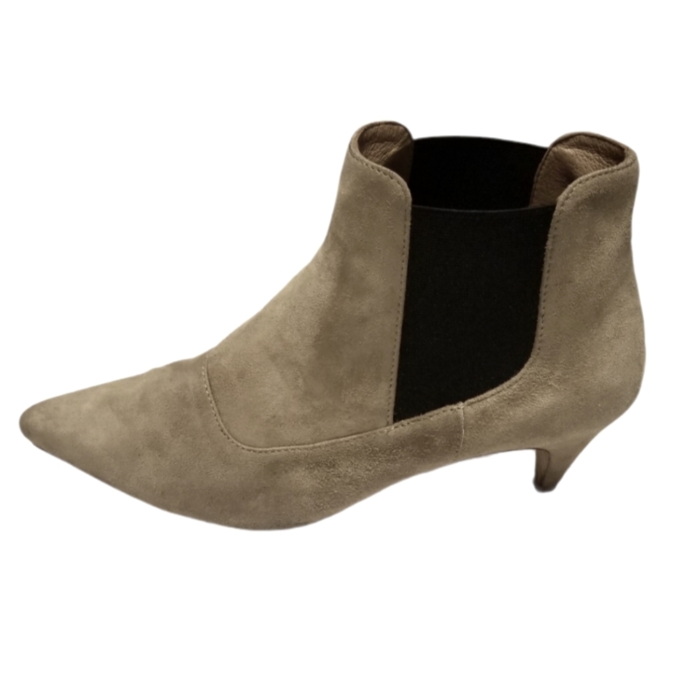 J.crew chelsea Suede Brown Tan Leather pointed Toes kitten heel boots size 6